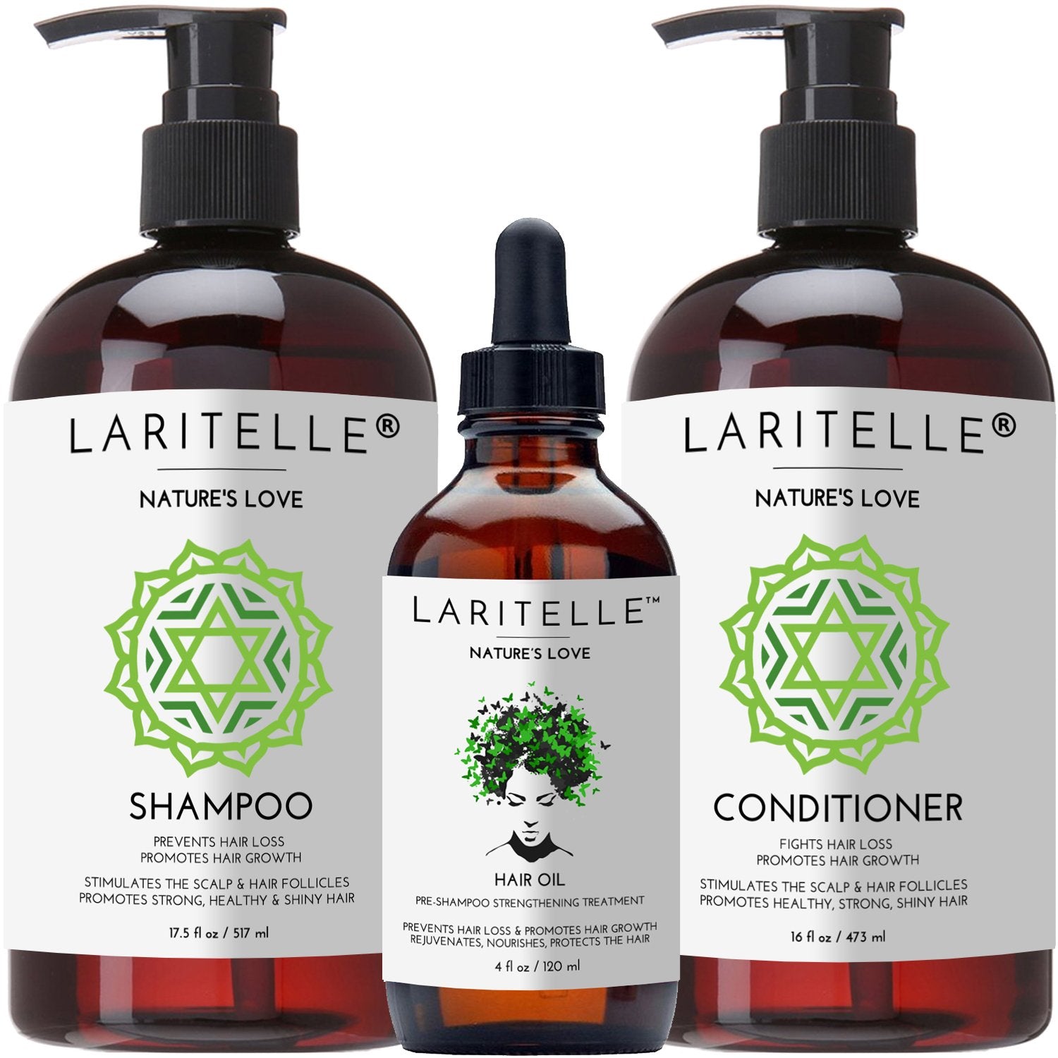 Laritelle Organic Shampoo 17 oz + Conditioner 16 oz | Prevents Hair Loss, Promotes Hair Growth | Argan Oil, Rosemary, Ginger & Cedarwood | NO GMO, Sulfates, Gluten, Alcohol, Parabens, Phthalates
